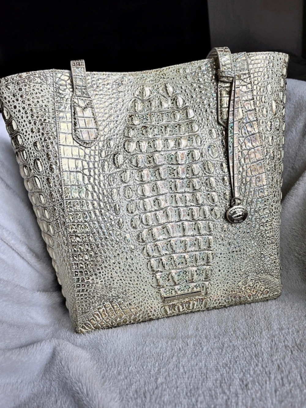 Brahmin Crocodile Embossed Tote in Silver
